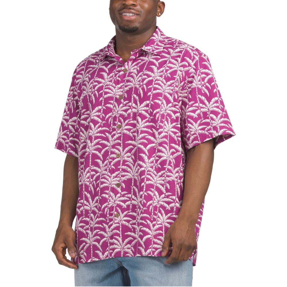 TOMMY BAHAMA Silk Blend Palm Party Button Down Top in Deep Hollyhock NIP 4XL